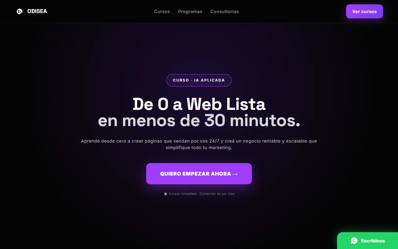 Landing de un curso de Odisea publicada en Cloudflare